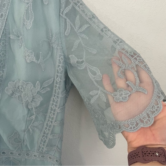 Socialite Plunging Lace Romper Jumpsuit Green Mine Women's Size Large NWT - Picture 8 of 14